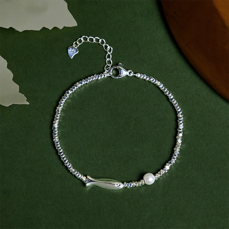 Nimara Ritual Copper Plated Silver Koi Fish Pearl Luck Bracelet