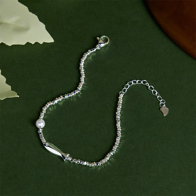 Nimara Ritual Copper Plated Silver Koi Fish Pearl Luck Bracelet