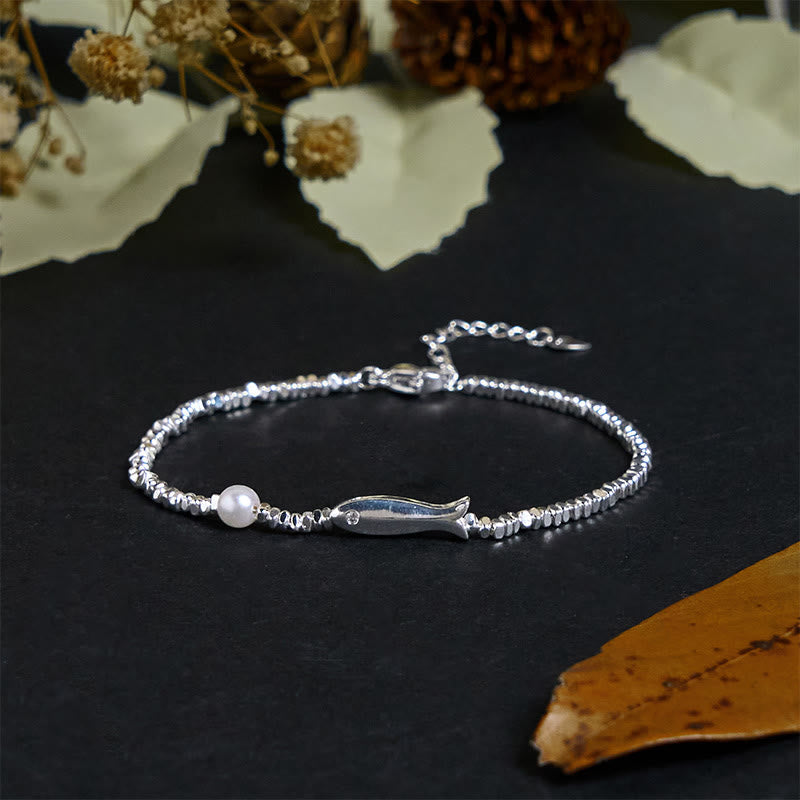 Nimara Ritual Copper Plated Silver Koi Fish Pearl Luck Bracelet