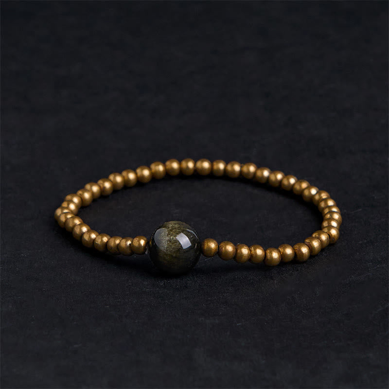 Nimara Ritual Plated Copper Brass Gold Sheen Obsidian Protection Wealth Bracelet