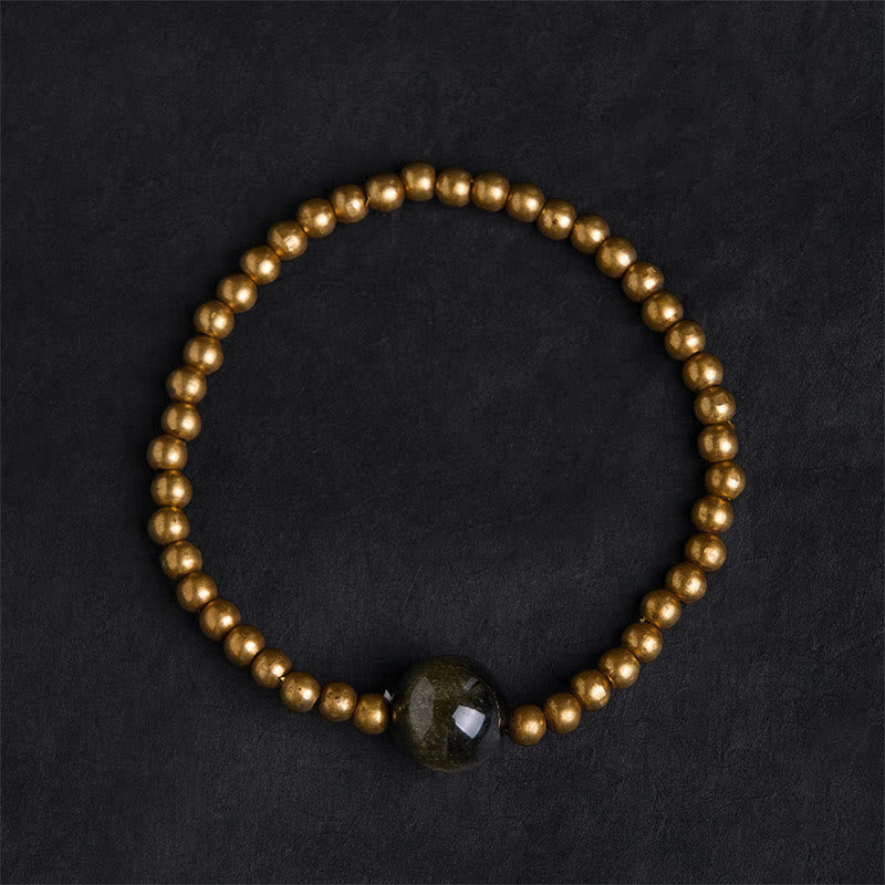 Nimara Ritual Plated Copper Brass Gold Sheen Obsidian Protection Wealth Bracelet