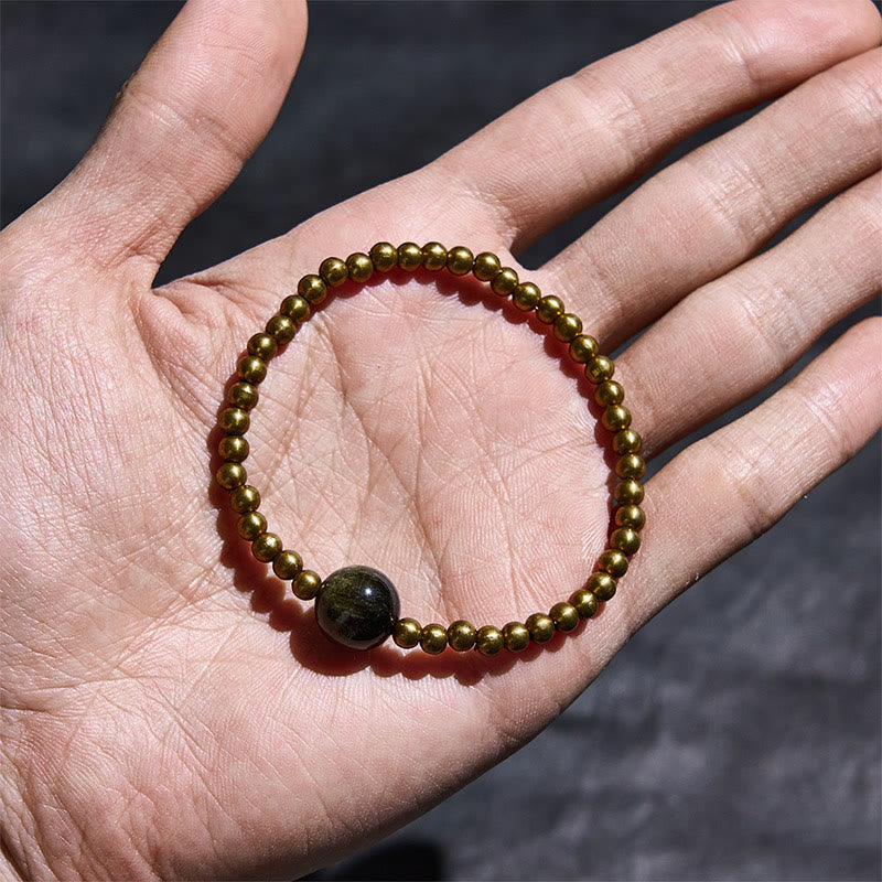Nimara Ritual Plated Copper Brass Gold Sheen Obsidian Protection Wealth Bracelet