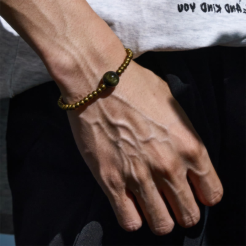 Nimara Ritual Plated Copper Brass Gold Sheen Obsidian Protection Wealth Bracelet