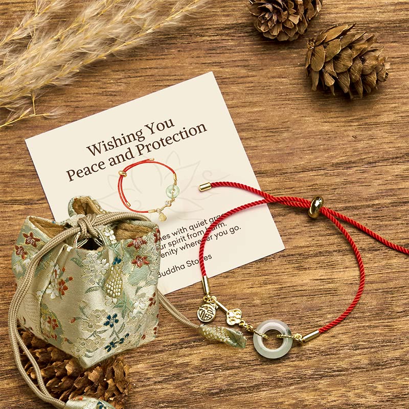 Nimara Ritual "Wishing You Peace and Protection" Jade Red Rope Bracelet Includes Gift Message Card