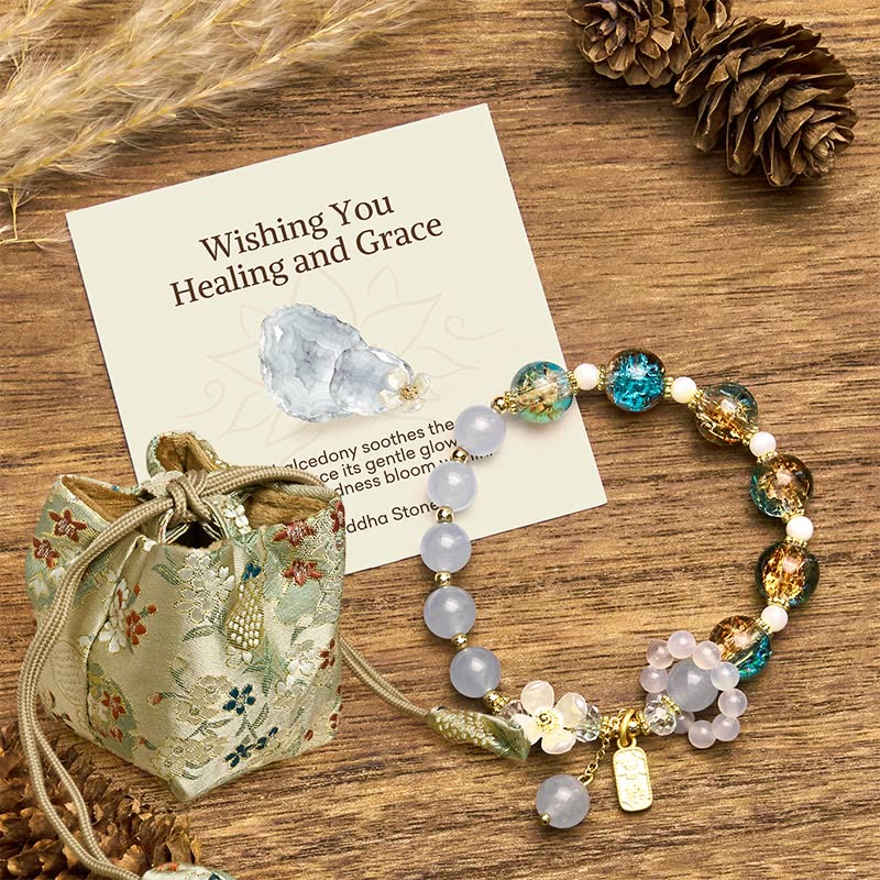 Nimara Ritual "Wishing You Healing and Grace" Blue Chalcedony Bracelet Includes Gift Message Card