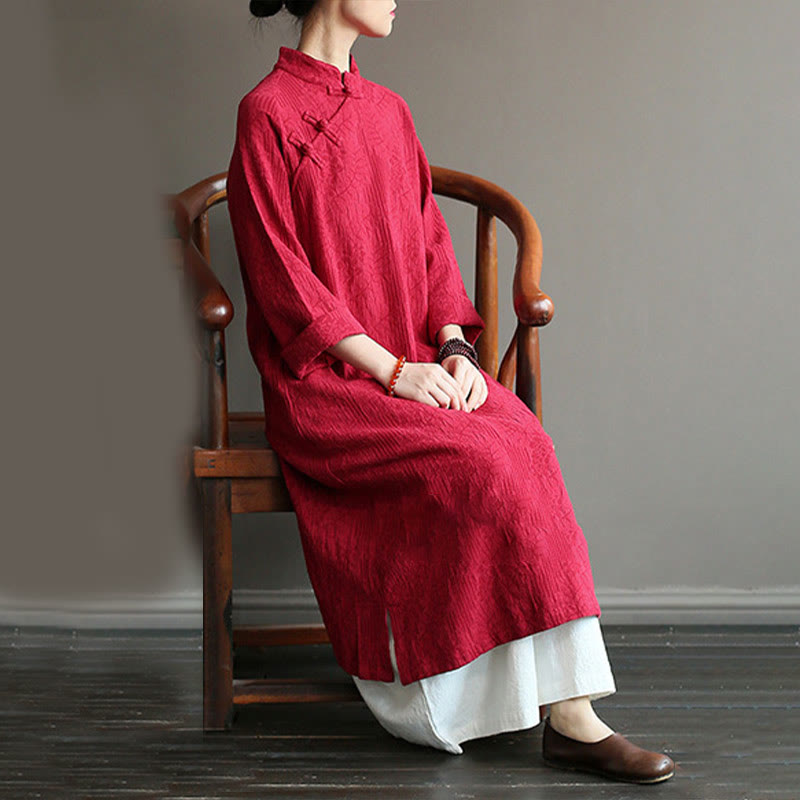 Nimara Ritual Flower Jacquard Midi Dress Long Sleeve Cotton Linen Dress Wide Leg Pants With Pockets
