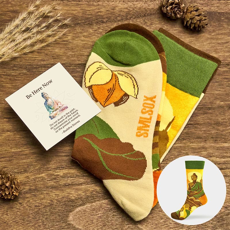 Nimara Ritual "Be Here Now" Casual Buddha Lotus Dragonfly Women's Socks Includes Gift Message Card