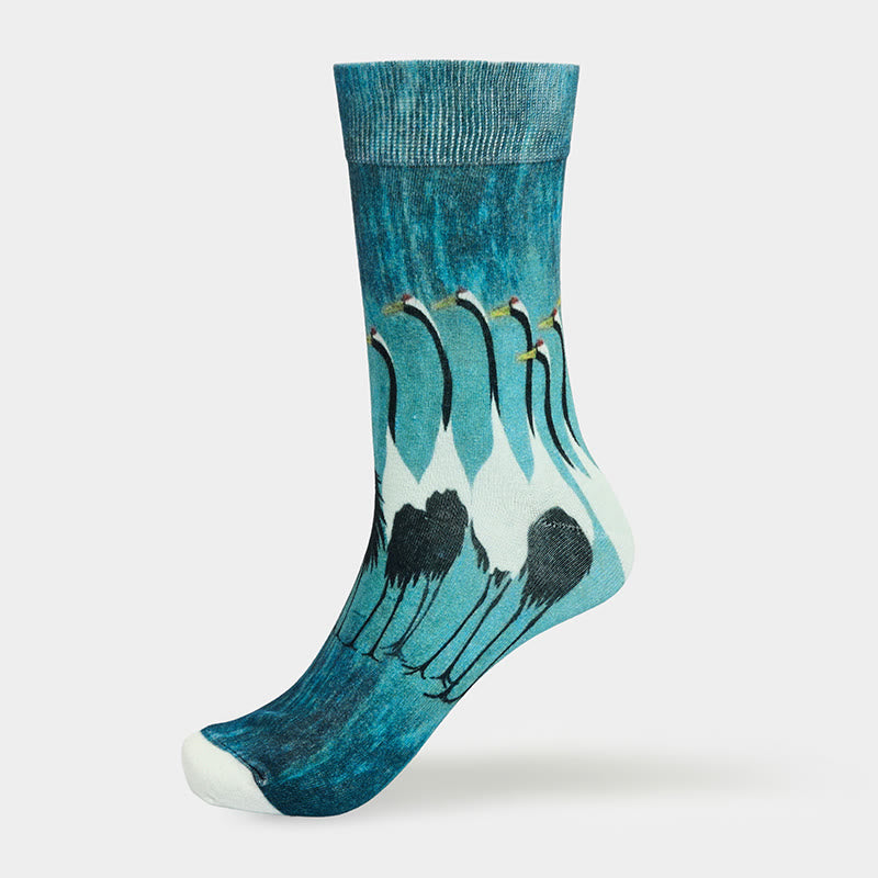 Nimara Ritual "Inner Calm" Casual White Crane Micro Crew Women's Socks Includes Gift Message Card