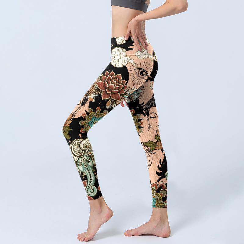 Nimara Ritual Lotus Ganesh Mandala Evil Eye Koi Fish Yin Yang Shape Gym Leggings Women's Yoga Pants