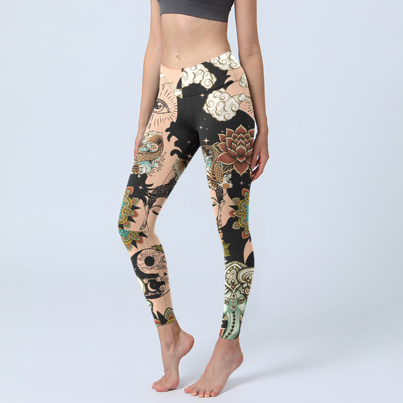 Nimara Ritual Lotus Ganesh Mandala Evil Eye Koi Fish Yin Yang Shape Gym Leggings Women's Yoga Pants