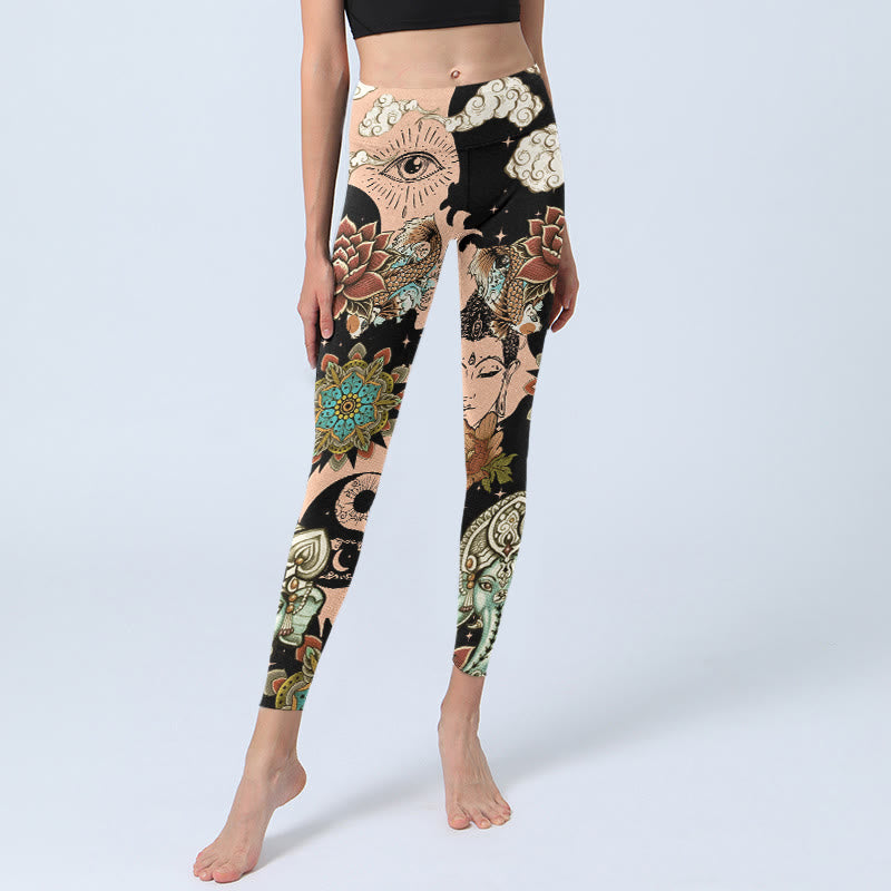 Nimara Ritual Lotus Ganesh Mandala Evil Eye Koi Fish Yin Yang Shape Gym Leggings Women's Yoga Pants