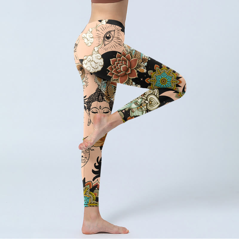Nimara Ritual Lotus Ganesh Mandala Evil Eye Koi Fish Yin Yang Shape Gym Leggings Women's Yoga Pants