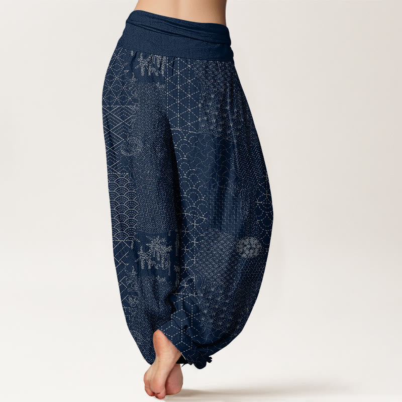 Nimara Ritual Geometric Pattern Women's Elastic Waist Harem Pure Cotton Printed Pants