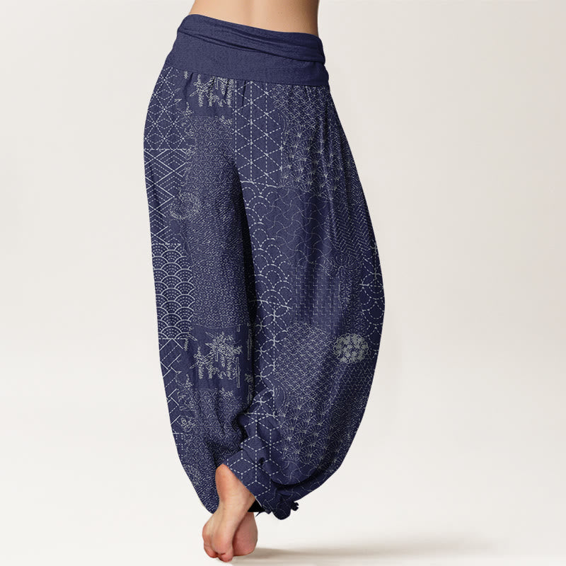 Nimara Ritual Geometric Pattern Women's Elastic Waist Harem Pure Cotton Printed Pants