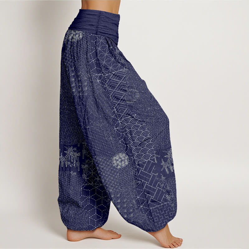 Nimara Ritual Geometric Pattern Women's Elastic Waist Harem Pure Cotton Printed Pants