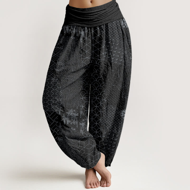 Nimara Ritual Geometric Pattern Women's Elastic Waist Harem Pure Cotton Printed Pants