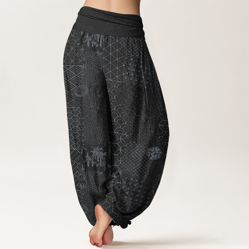 Nimara Ritual Geometric Pattern Women's Elastic Waist Harem Pure Cotton Printed Pants