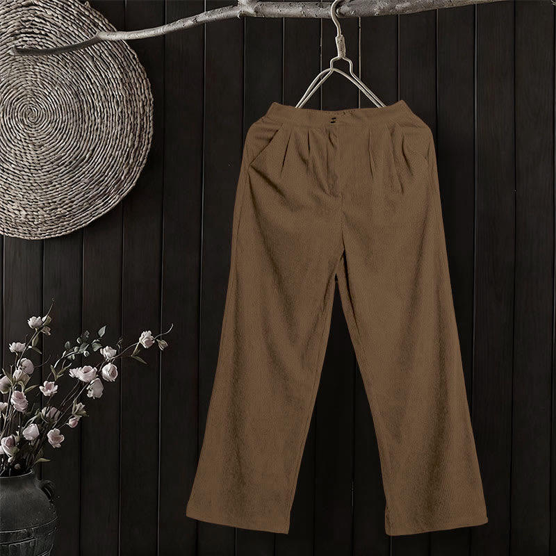 Nimara Ritual Casual Corduroy Straight-leg Women's Pants With Pockets