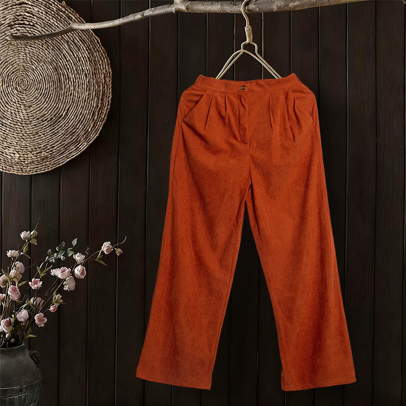 Nimara Ritual Casual Corduroy Straight-leg Women's Pants With Pockets