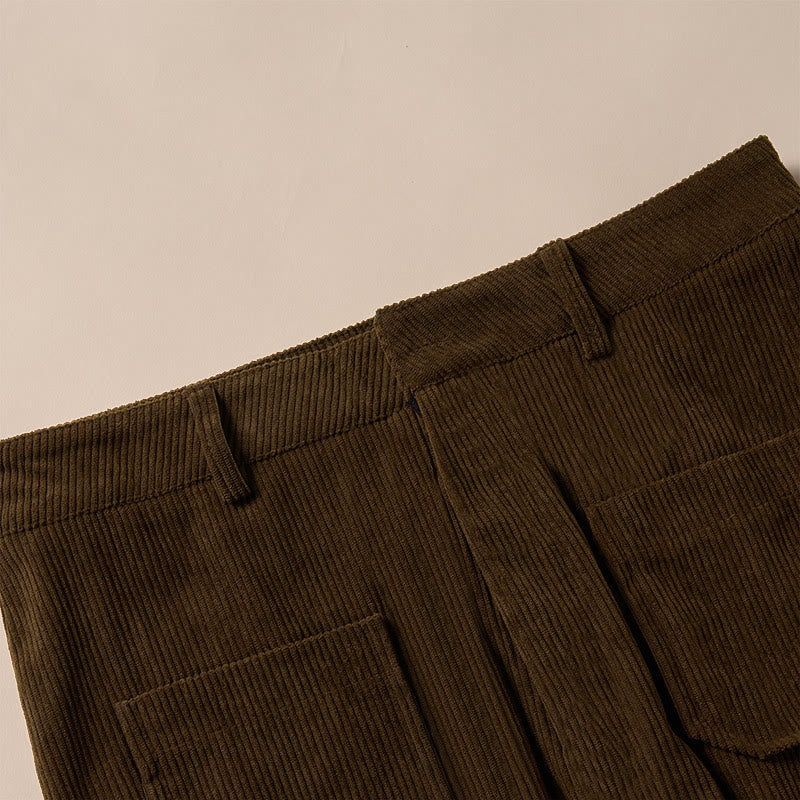 Nimara Ritual Plain Corduroy Polyester Women's Buttons Wide Leg Pants With Pockets