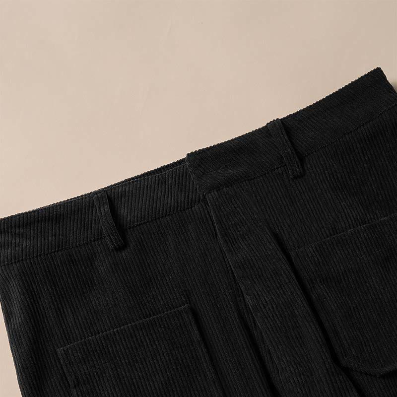 Nimara Ritual Plain Corduroy Polyester Women's Buttons Wide Leg Pants With Pockets