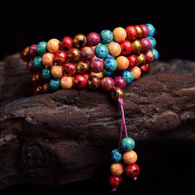 Nimara Ritual Multicolored Lacquer 108 Mala Beads Craft Sandalwood Protection Multilayer Bracelet