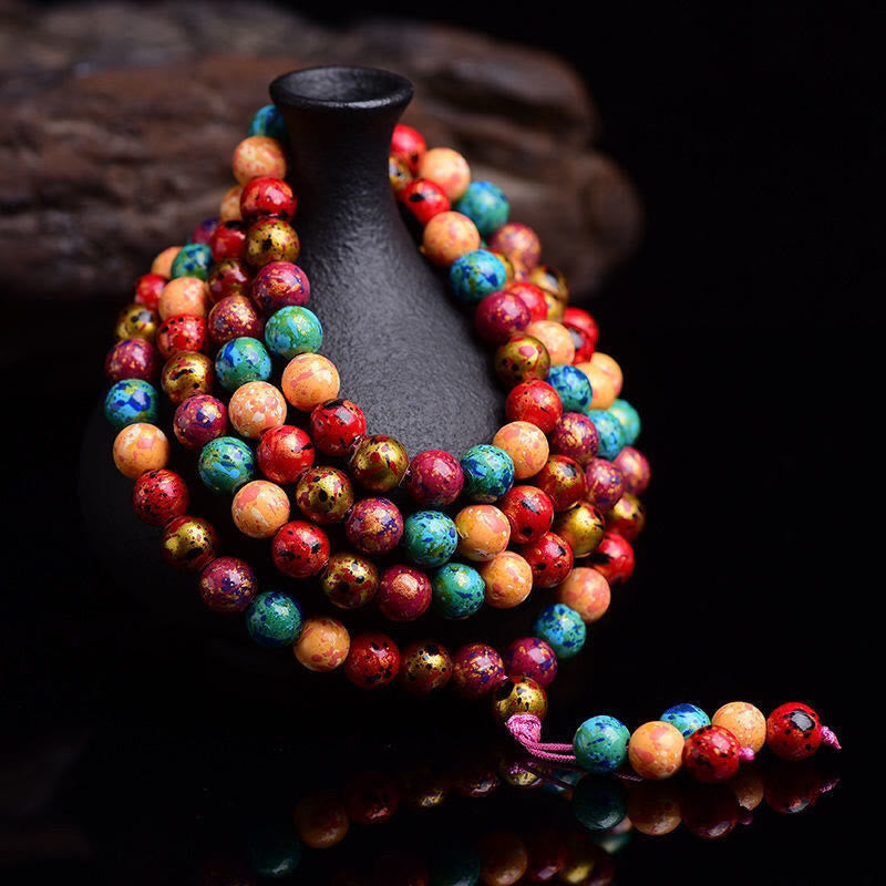 Nimara Ritual Multicolored Lacquer 108 Mala Beads Craft Sandalwood Protection Multilayer Bracelet