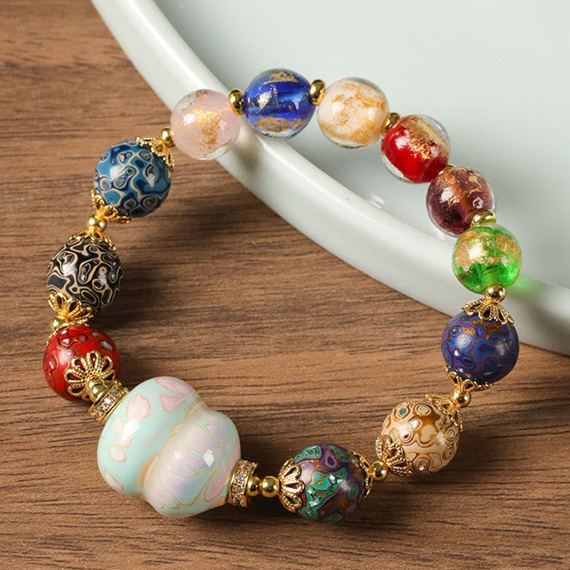 Nimara Ritual Colorful Liuli Glass Sandalwood Gourd Bead Lacquer Craft Bracelet