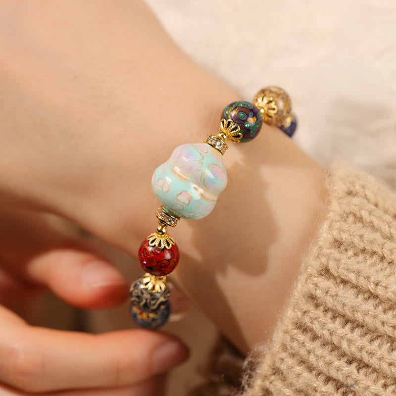 Nimara Ritual Colorful Liuli Glass Sandalwood Gourd Bead Lacquer Craft Bracelet
