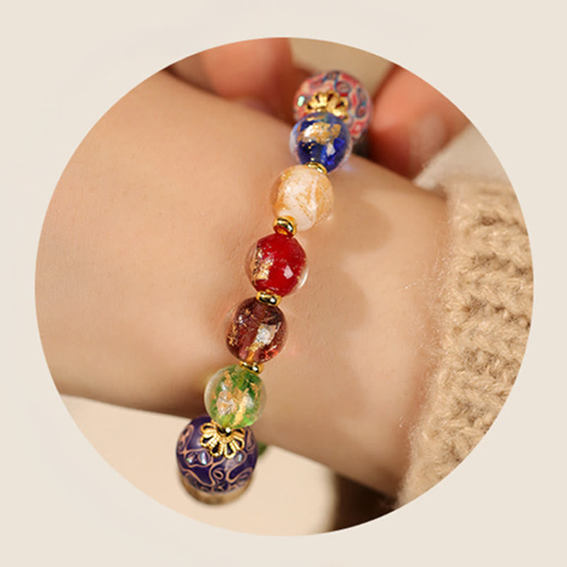 Nimara Ritual Colorful Liuli Glass Sandalwood Gourd Bead Lacquer Craft Bracelet