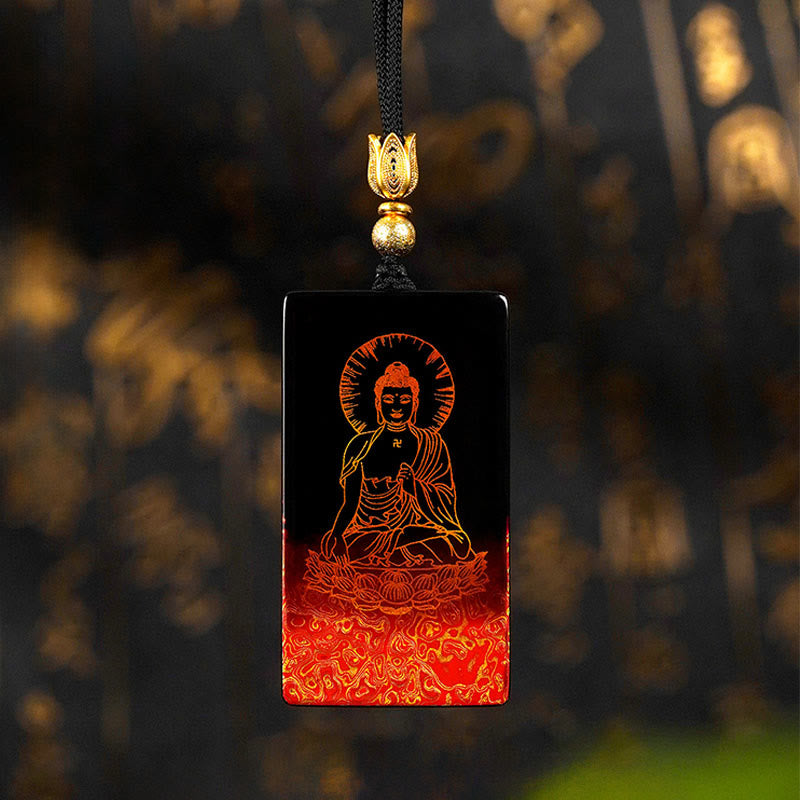 Nimara Ritual Chinese Zodiac Natal Buddha Fu Character Lacquer Craft Sandalwood Pendant Necklace