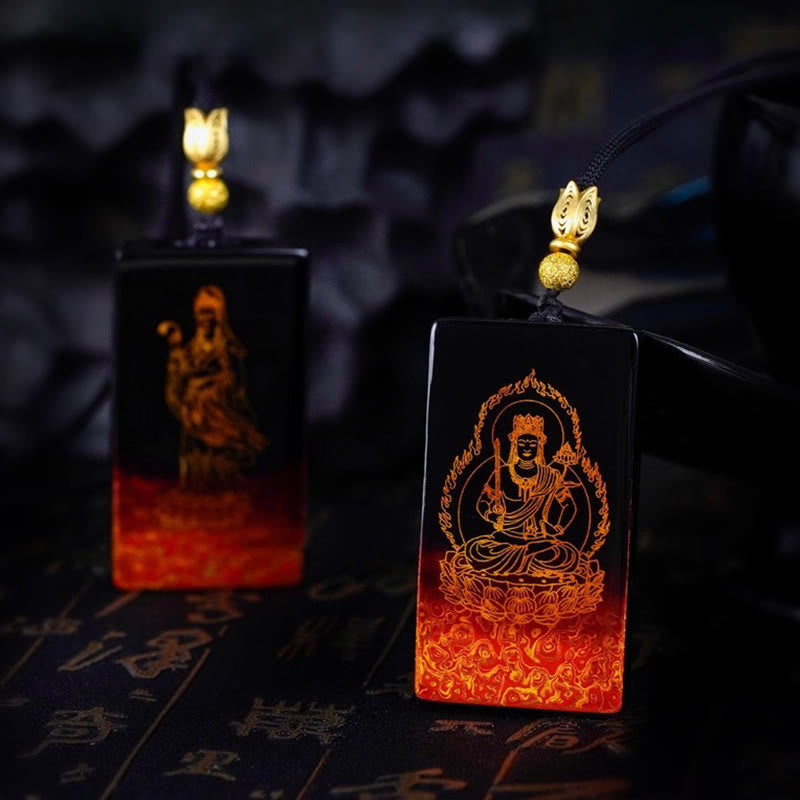 Nimara Ritual Chinese Zodiac Natal Buddha Fu Character Lacquer Craft Sandalwood Pendant Necklace