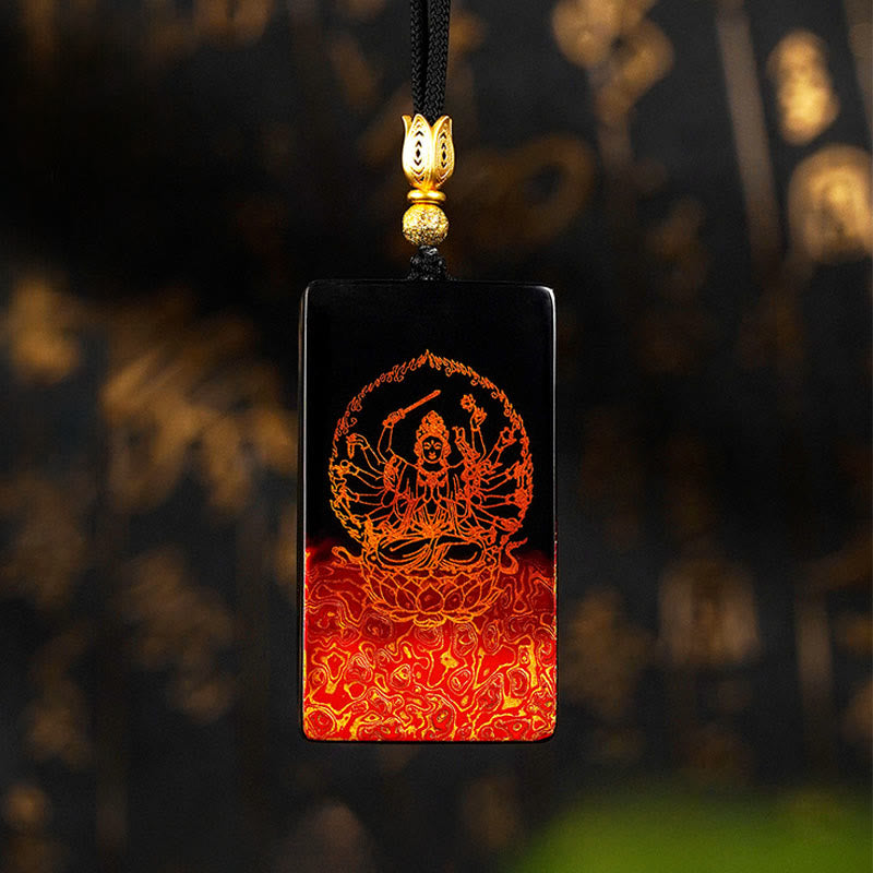 Nimara Ritual Chinese Zodiac Natal Buddha Fu Character Lacquer Craft Sandalwood Pendant Necklace