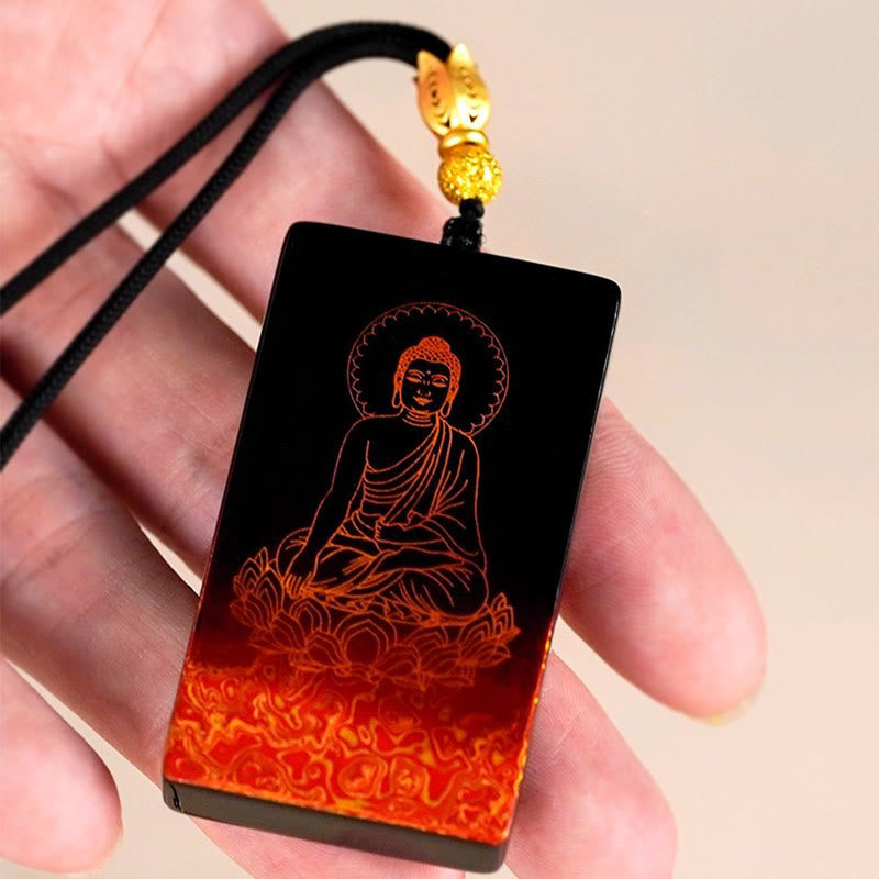 Nimara Ritual Chinese Zodiac Natal Buddha Fu Character Lacquer Craft Sandalwood Pendant Necklace