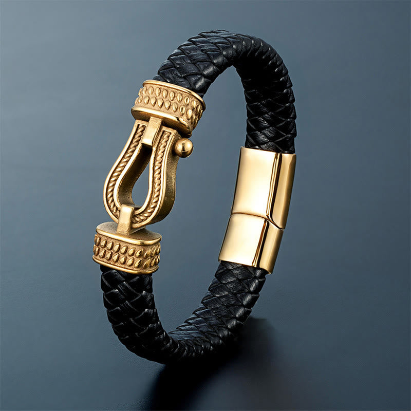Nimara Ritual Leather horseshoe-Shaped Titanium Steel Balance Braided Magnetic Buckle Bracelet