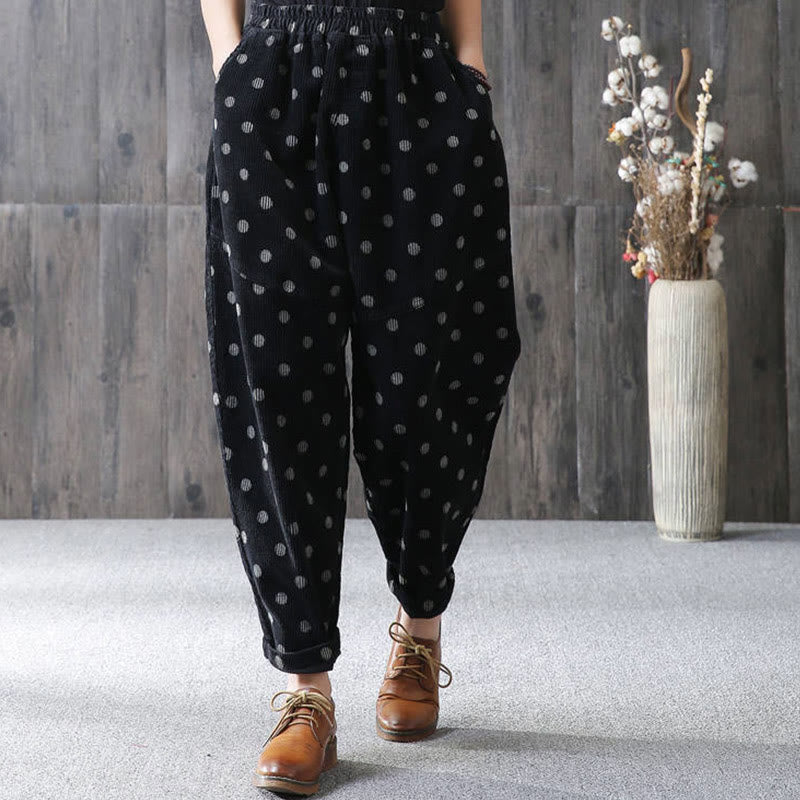 Nimara Ritual Women's Fall Commute Printing Dot Pattern Corduroy Harem Pants With Pockets