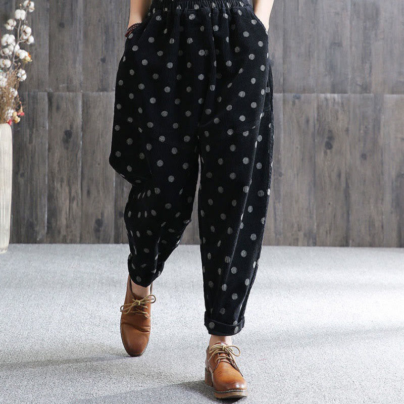Nimara Ritual Women's Fall Commute Printing Dot Pattern Corduroy Harem Pants With Pockets