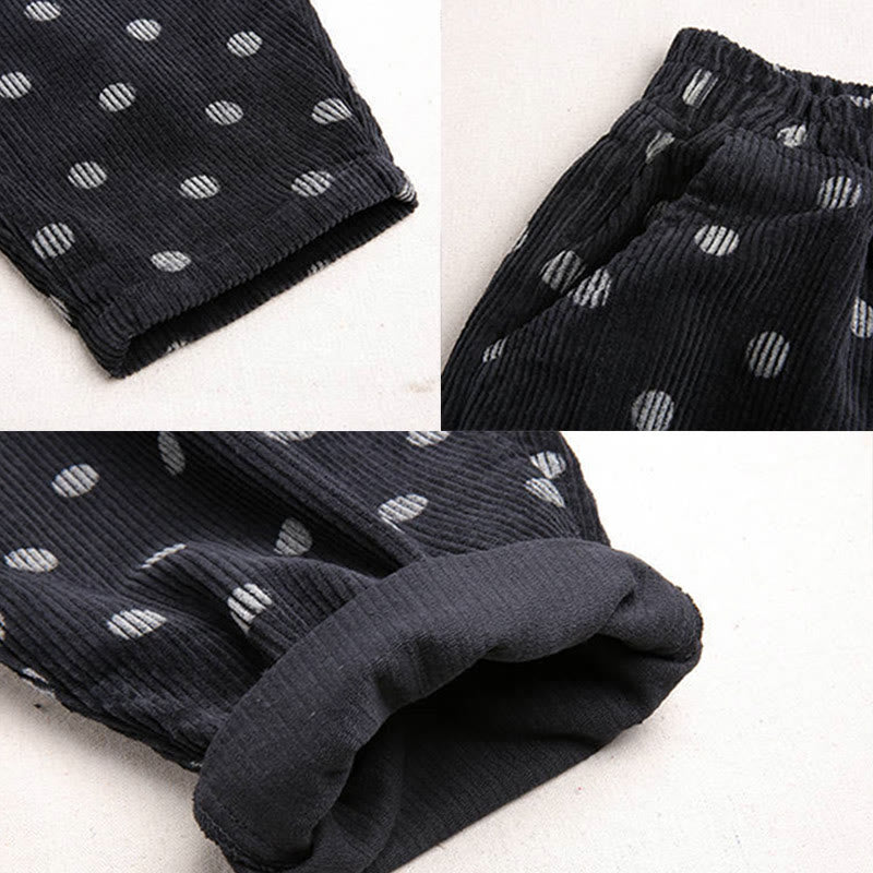 Nimara Ritual Women's Fall Commute Printing Dot Pattern Corduroy Harem Pants With Pockets
