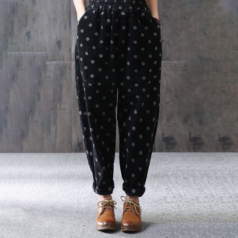 Nimara Ritual Women's Fall Commute Printing Dot Pattern Corduroy Harem Pants With Pockets