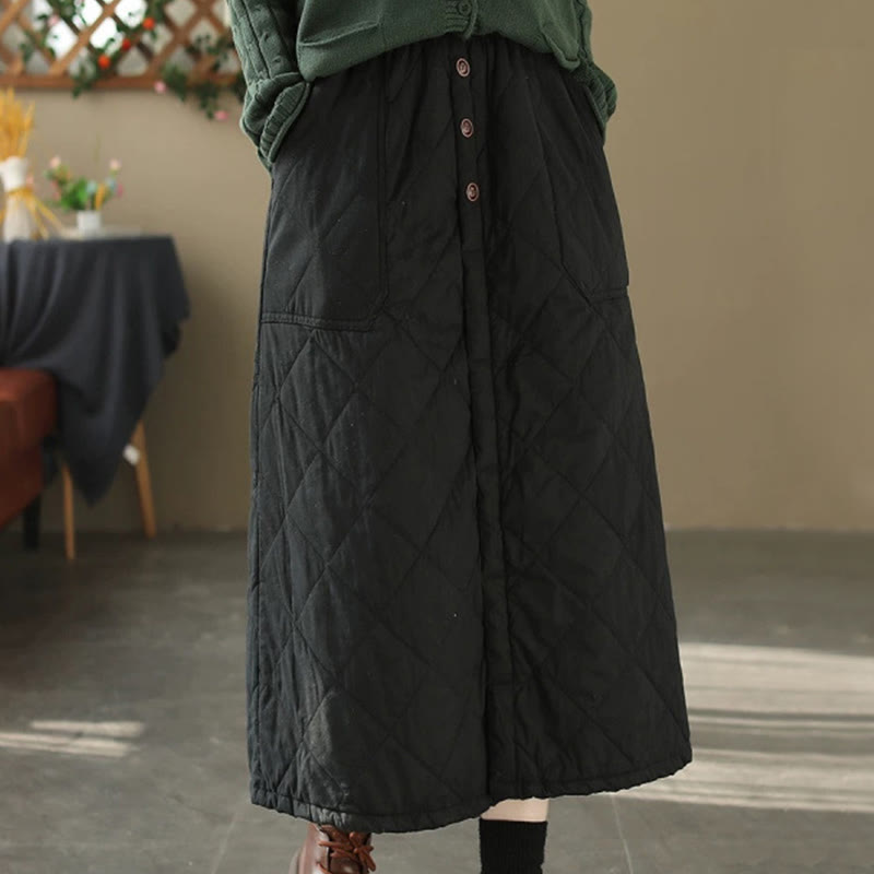 Nimara Ritual Women's Plain Cotton Padded Thermal 7-8 Length Skirt With Pockets