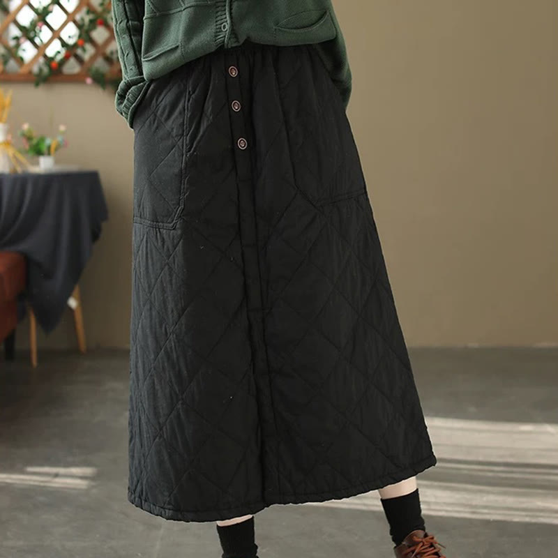 Nimara Ritual Women's Plain Cotton Padded Thermal 7-8 Length Skirt With Pockets
