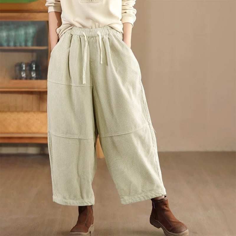 Nimara Ritual Women's Drawstring Design Cotton Corduroy Thermal Fleece-Lined Pants With Pockets