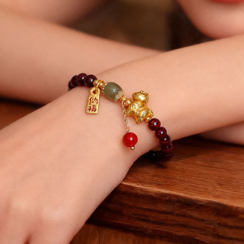 Nimara Ritual Year Of The Horse Garnet Fu Character Lucky Fortune Charm Protection Bracelet