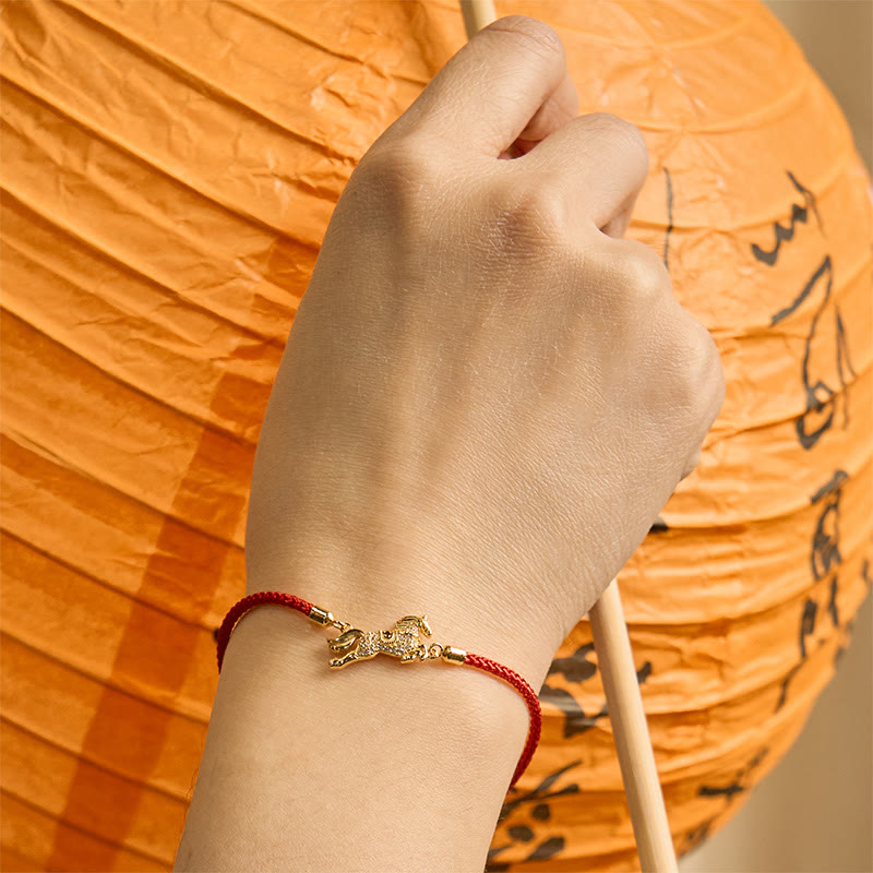 Nimara Ritual Chinese Zodiac Year Of The Horse 925 Sterling Silver Golden Red String Luck Bracelet