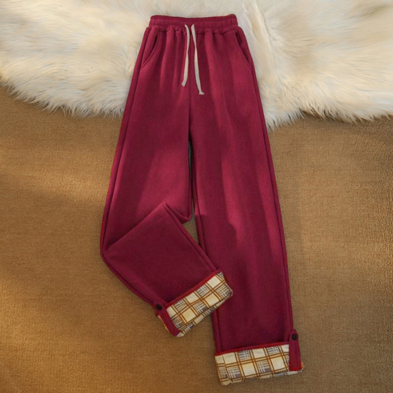Nimara Ritual Women's Patchwork Cotton Corduroy Fleece-Lined Wide Leg Pants With Pockets