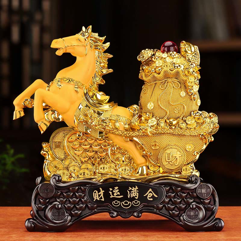 Nimara Ritual "Good Fortune" Year of the Horse Treasure Bowl Ingots Wealth Resin Home Decoration