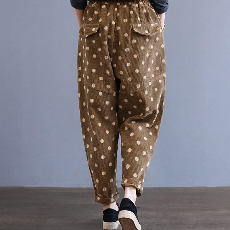 Nimara Ritual Women's Fall Commute Printing Dot Pattern Corduroy Harem Pants With Pockets