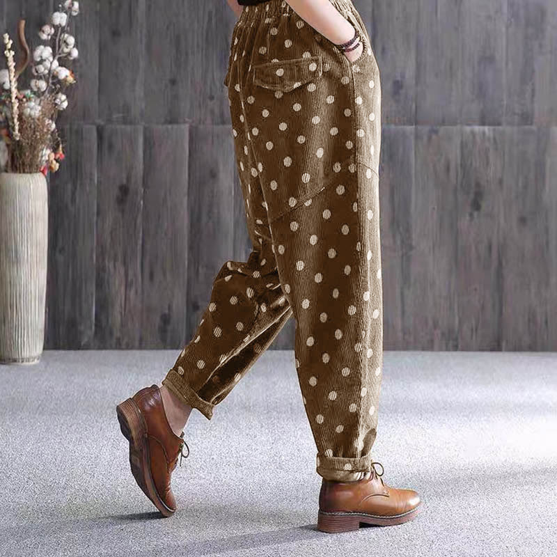 Nimara Ritual Women's Fall Commute Printing Dot Pattern Corduroy Harem Pants With Pockets