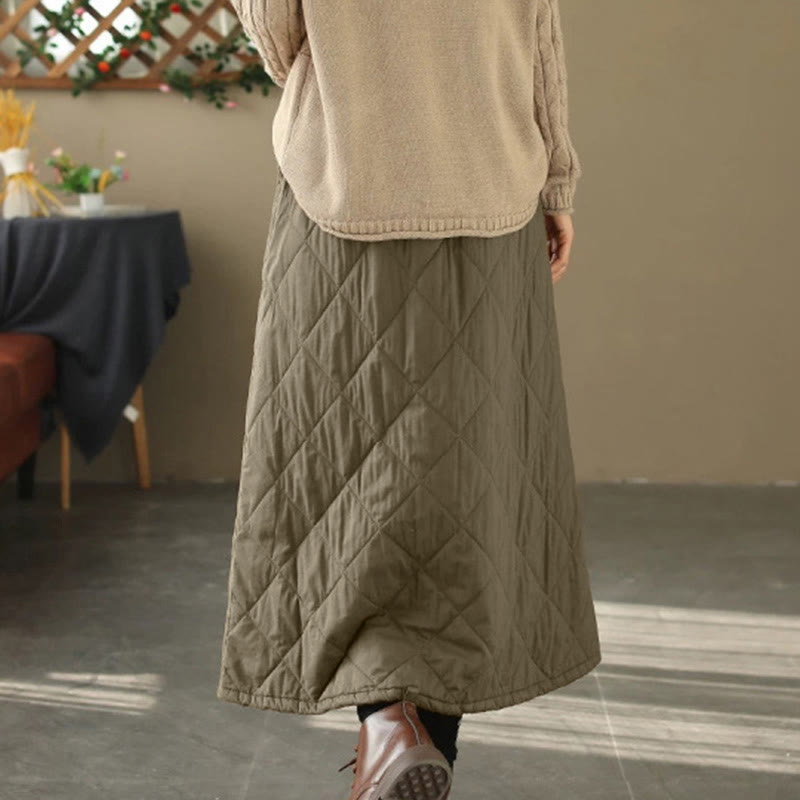 Nimara Ritual Women's Plain Cotton Padded Thermal 7-8 Length Skirt With Pockets