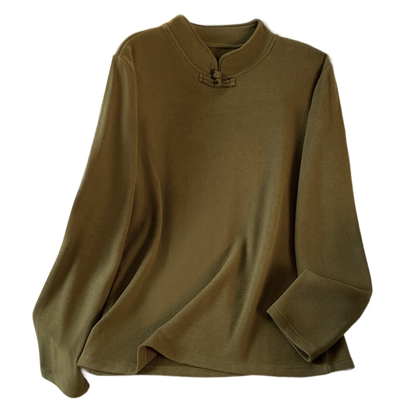 Nimara Ritual Spring Solid Color Stand Collar Frog-button Design Women's Cotton Long Sleeve Shirt